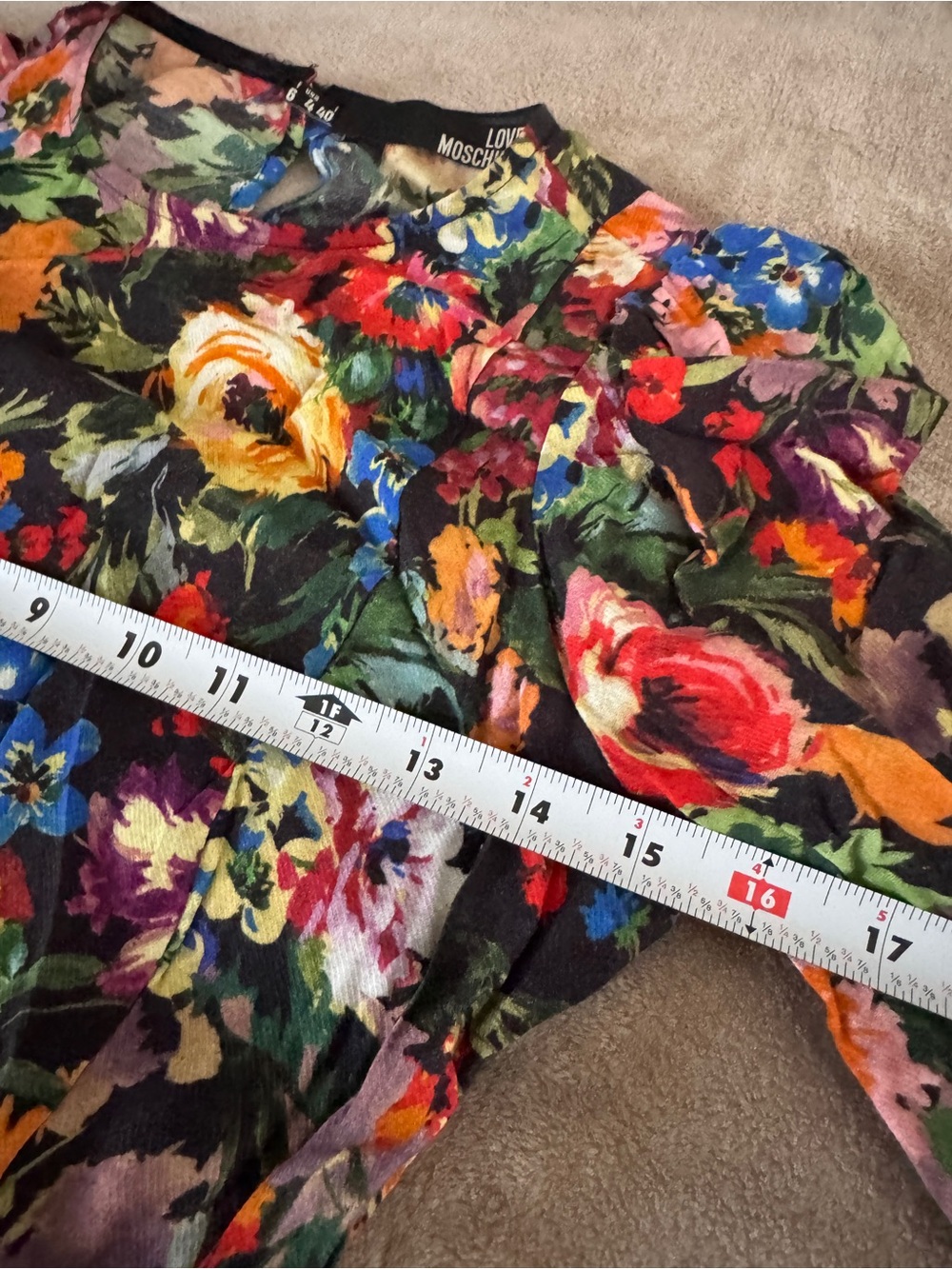 Love Moschino Floral Fit & Flare Dress Puff Shoulder Long Sleeve IT 40 US 6 - Picture 6 of 9